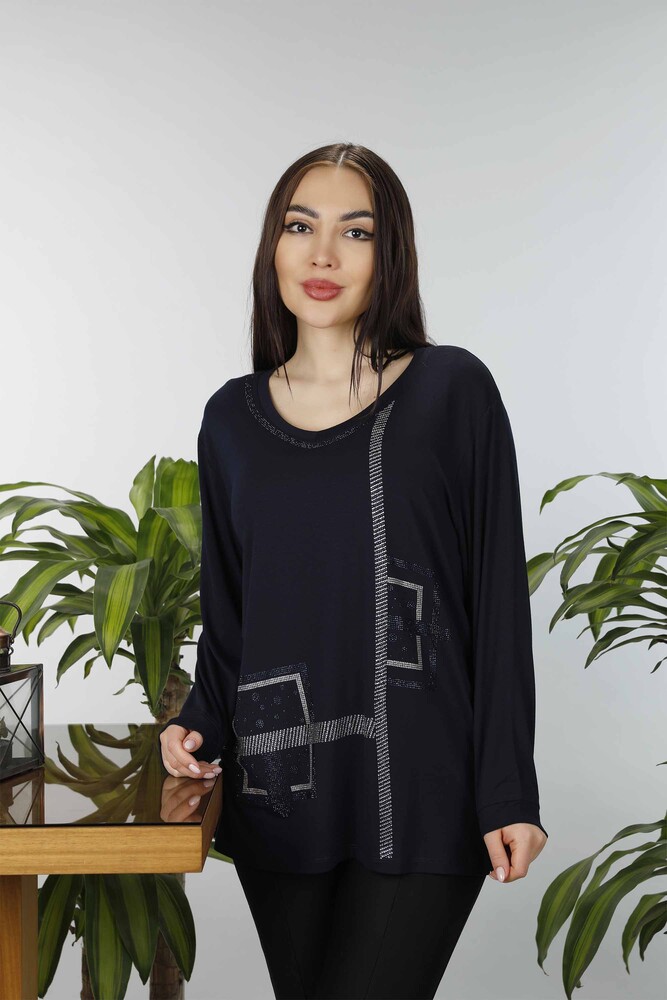 Großhandel Damen bluse im - Steinbestickt - Quadratisches Muster - 77931 | KAZEE - 23