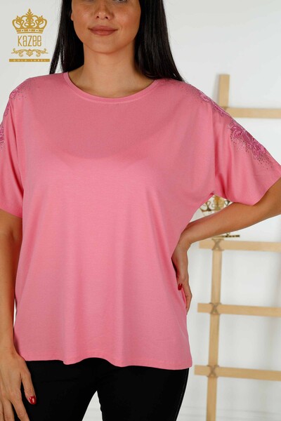 Großhandel Damen bluse im - Tüll detailliert - Rosa - 79390 | KAZEE - 2