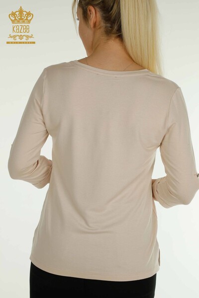 Großhandel Damen Bluse - V-Ausschnitt - Beige - 79309 | KAZEE - 9