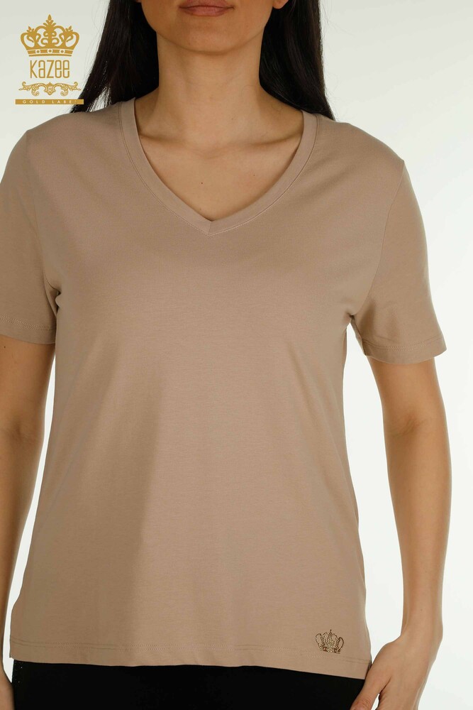 Großhandel Damen Bluse - V-Ausschnitt - Dunkelbeige - 79564 | KAZEE - 2