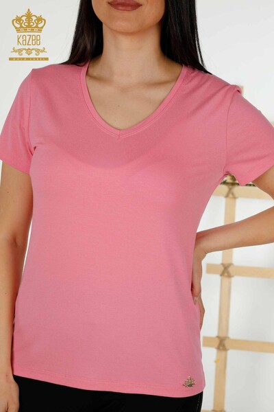 Großhandel Damen Bluse - V-Ausschnitt - Rosa - 79179 | KAZEE - 2