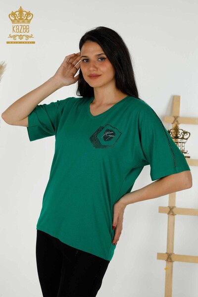 Großhandel Damen Bluse - Steinbestickt - Grün - 77487 | KAZEE 