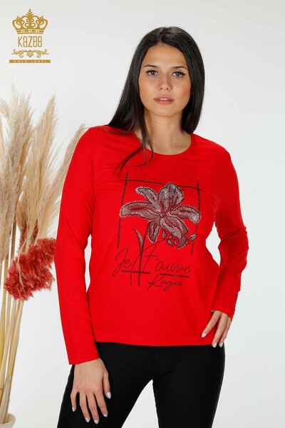 Großhandel Frauen Bluse mit Blumenmuster rot-79014 / KAZEE - 1