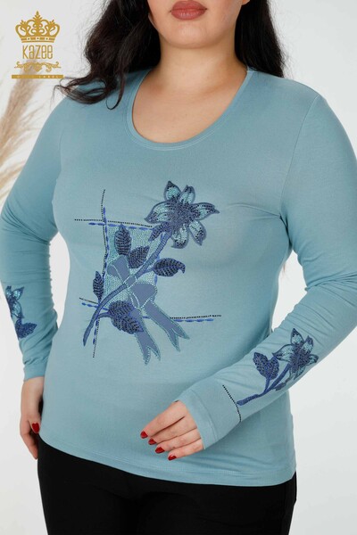 Großhandel Frauen Bluse Stein bestickt Blau-79011 / KAZEE - 2