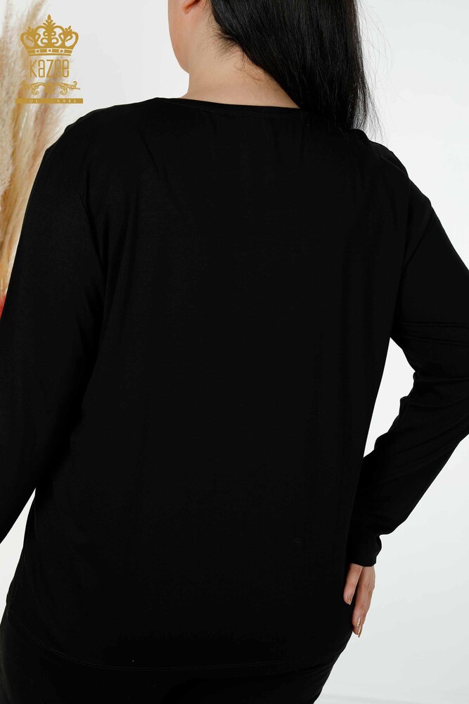 Großhandel Frauen Bluse Stein bestickt Schwarz-79041 / KAZEE - 7