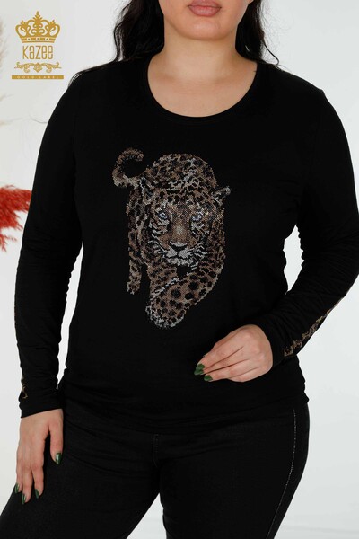 Großhandel Frauen Bluse mit Tiger Muster Schwarz-79050 / KAZEE - 2