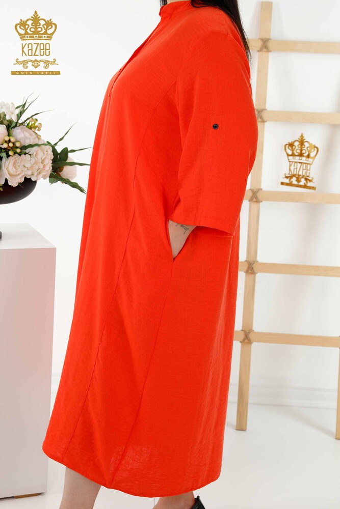 Großhandel Kleid für Damen im - Halber Knopf detailliert - Orange - 20384 | KAZEE - 5