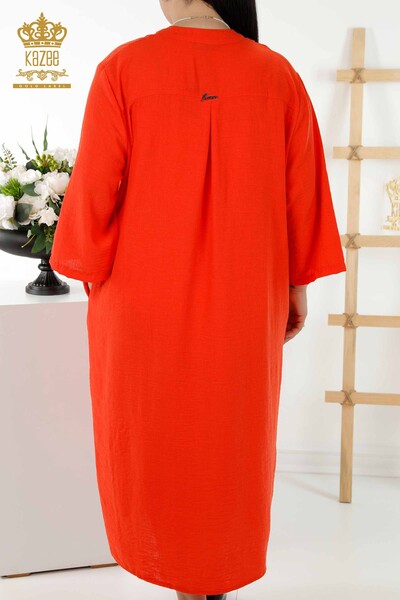 Großhandel Kleid für Damen im - Halber Knopf detailliert - Orange - 20384 | KAZEE - 7