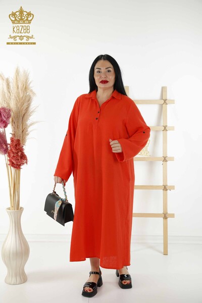 Großhandel Damen Kleid halber Knopf detailliert orange - 20385 | KAZEE 