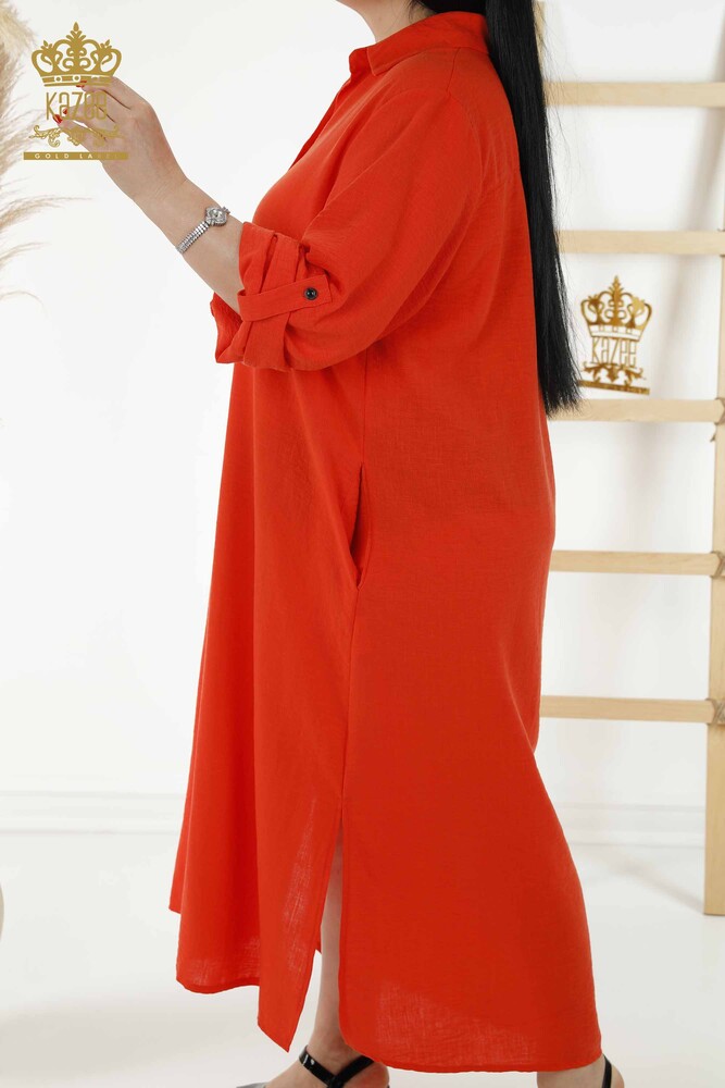 Großhandel Damen Kleid halber Knopf detailliert orange - 20385 | KAZEE - 4