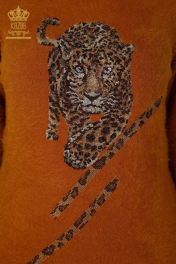 Großhandel Damen Strickpullover Angora Tiger Muster Senf - 18957 / KAZEE - 3