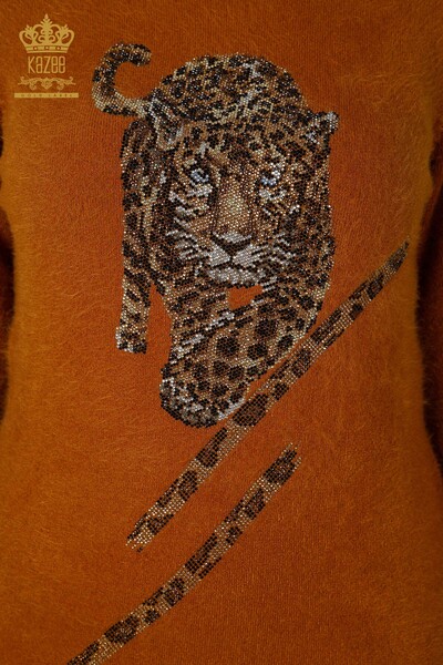 Großhandel Damen Strickpullover Angora Tiger Muster Senf - 18957 / KAZEE - 3