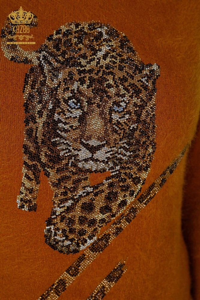 Großhandel Damen Strickpullover Angora Tiger Muster Senf - 18957 / KAZEE - 4