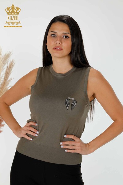 Großhandel Damen Strickwaren Ärmellos Khaki mit Engel Flügel Muster-16921 / KAZEE 