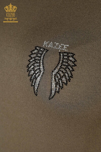 Großhandel Damen Strickwaren Ärmellos Khaki mit Engel Flügel Muster-16921 / KAZEE - 3