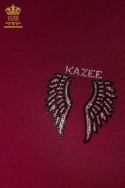 Großhandel Damen Strickwaren Engel Flügel Muster ärmellos Magenta - 16921 / KAZEE - 3