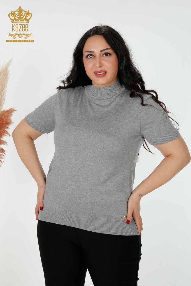 Großhandel Frauen Strickpullover amerikanisches Modell Grau-14541 / KAZEE - 1