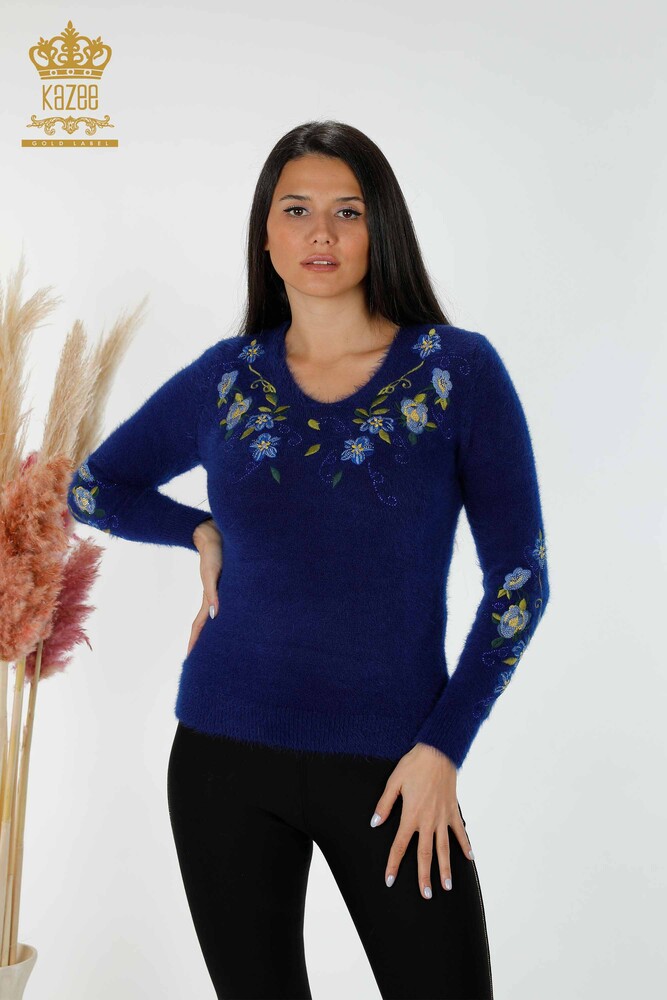 Großhandel Damen Pullover Angora Blumenmuster Saks - 18917 / KAZEE - 1