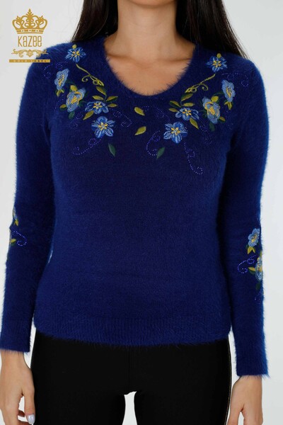 Großhandel Damen Pullover Angora Blumenmuster Saks - 18917 / KAZEE - 2