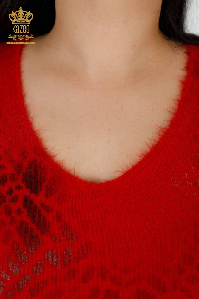 Großhandel Damen Strickpullover Rot mit Angora-Muster-18980 / KAZEE - 3