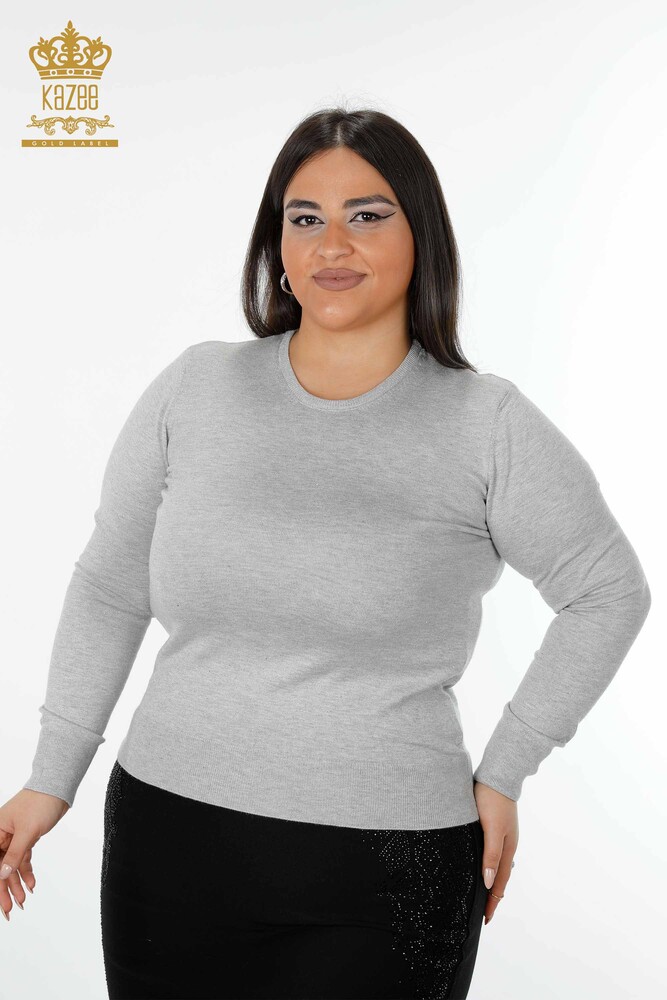 Großhandel Damen Pullover Basic Grau-15317 / KAZEE - 1