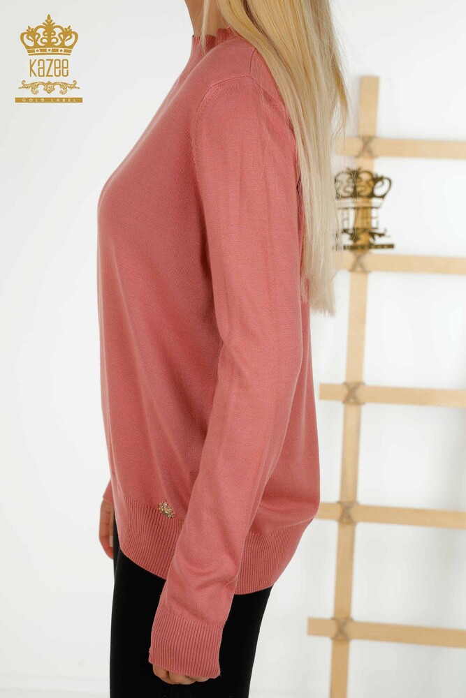 Großhandel Damen Strickpullover Stehkragen Basic Dried Rose - 16663 | KAZEE - 4