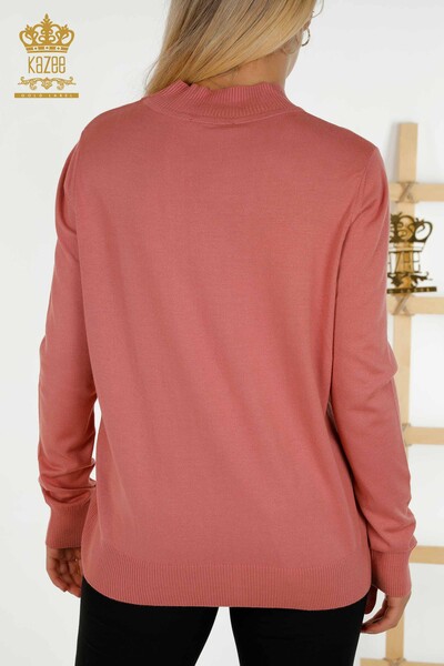 Großhandel Damen Strickpullover Stehkragen Basic Dried Rose - 16663 | KAZEE - 6