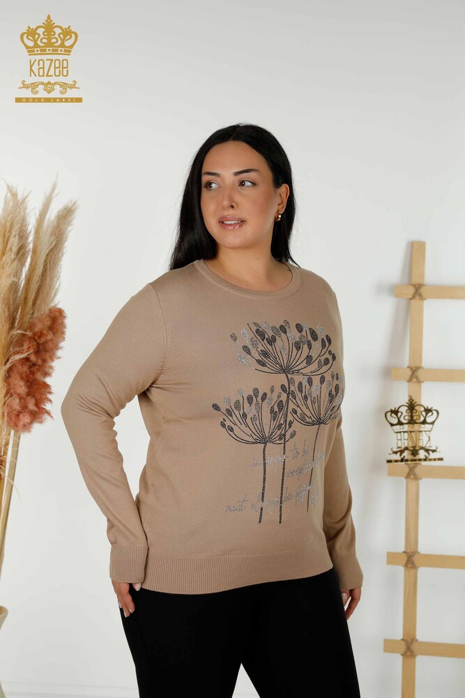 Großhandel Damen-Strickpullover mit Stone-Stickerei in Beige - 30156 | KAZEE - 1