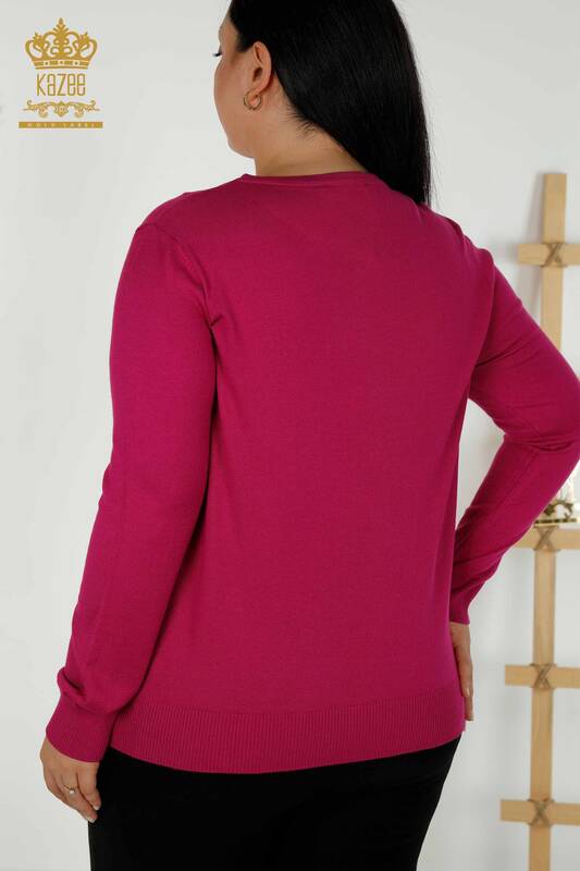 Großhandel für Damen-Strickpullover mit Stone-Stickerei in Fuchsia - 30156 | KAZEE