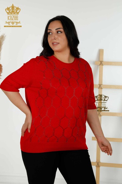 Großhandel Damen-Strickpullover mit Stone-Stickerei in Rot - 30317 | KAZEE 