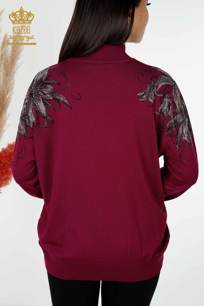 Großhandel Damen Pullover Schulter Blume Detail Magenta-16597 / KAZEE - 7