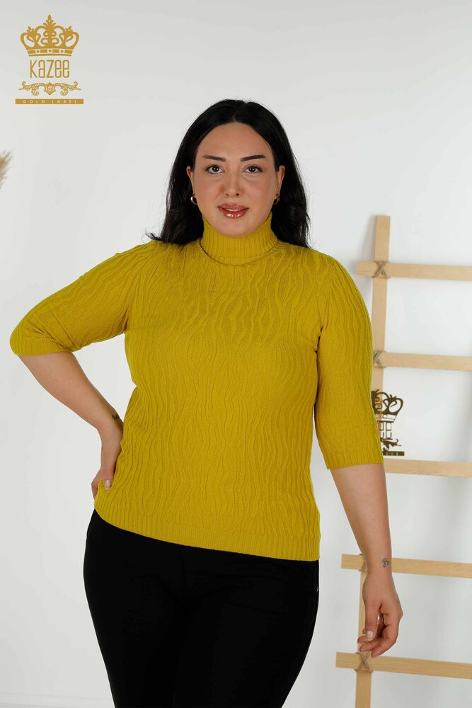 Großhandel für Damen-Strickpullover – Weberei – Oliv – 30290 | KAZEE - 1