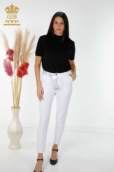 Grossiste Jeans Femme Avec Poches Ceinture Blanc - 3498 | KAZEE - Thumbnail