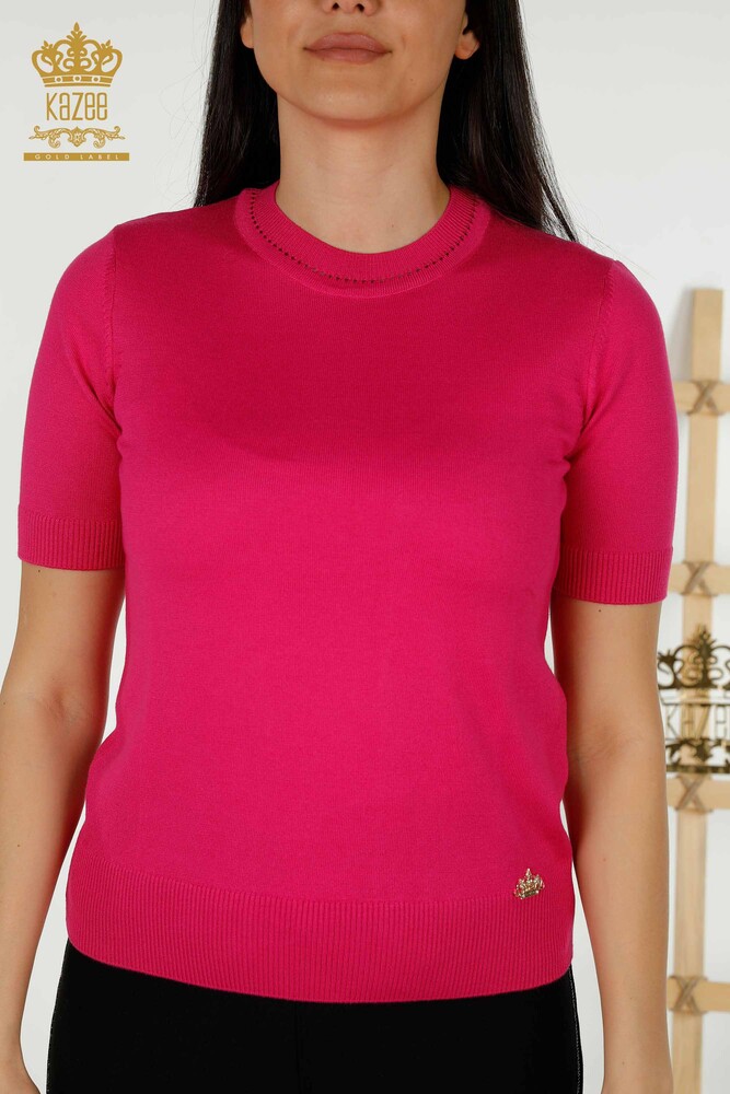 Grossiste Pull Femme - Américain Modèle - Fuchsia - 30255 | KAZEE - 2