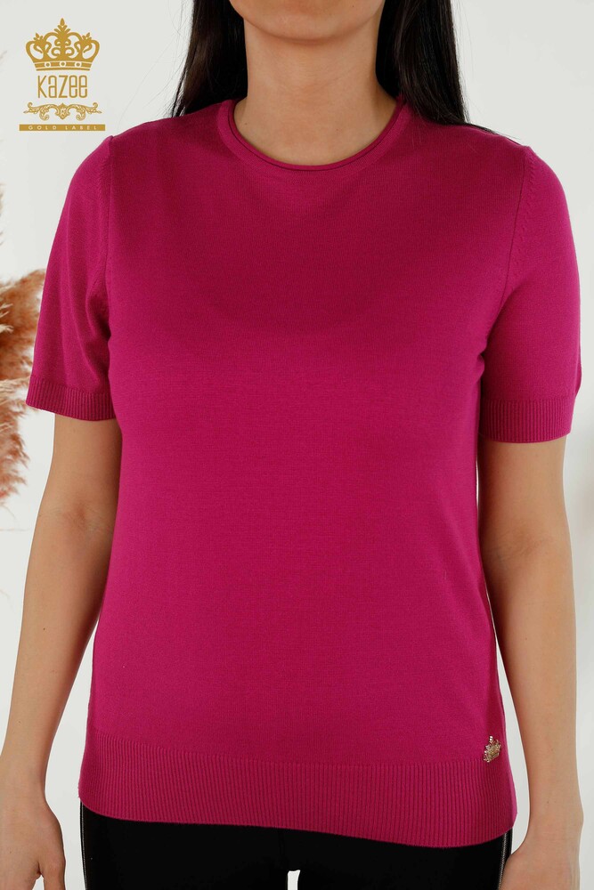 Grossiste Pull Tricot Femme Modèle Américain Fuchsia - 15943 | KAZEE - 2