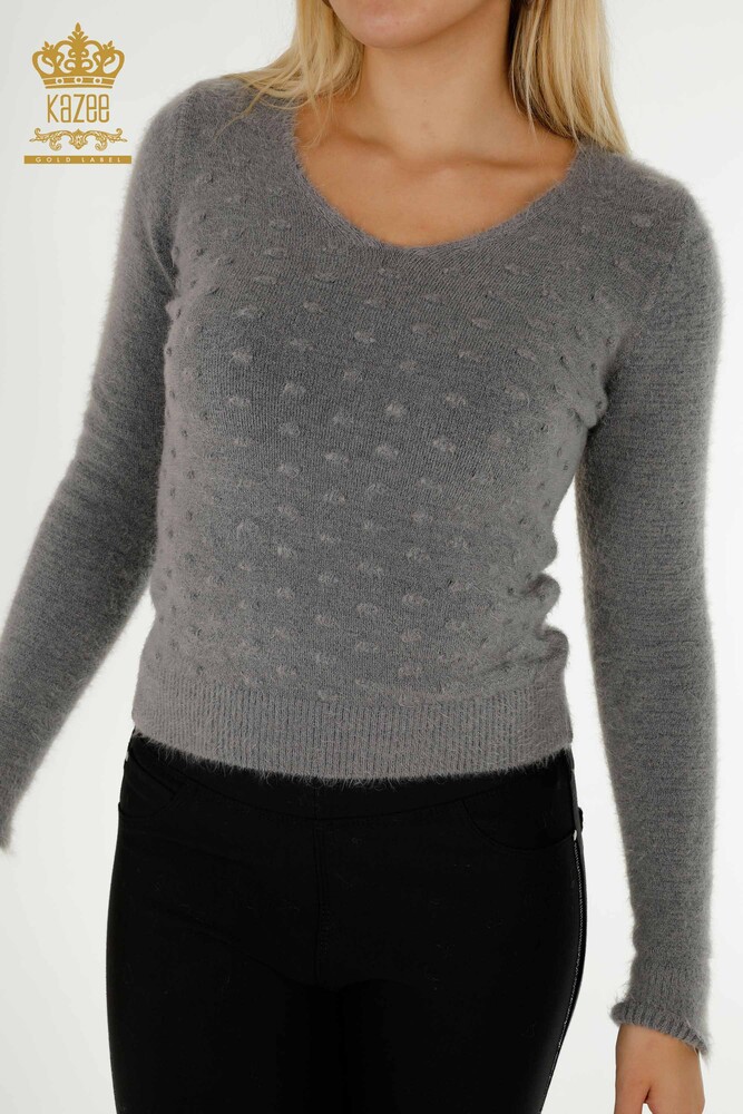 Grossiste Tricot Pull Angora Gris Melange Pour Femme - 18474 | KAZEE - 2