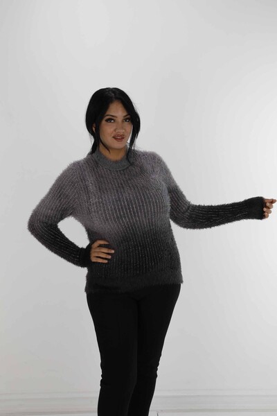 Stand Collar Long Sleeve Angora Sweater Black - 30796 | KAZEE - Thumbnail