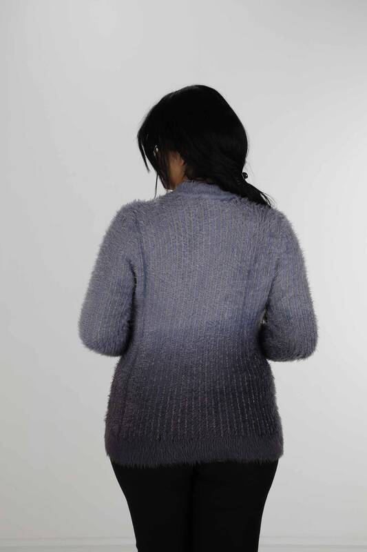 Angora-Strickwaren mit hohem Kragen und langen Ärmeln Blau - 30796 | KAZEE