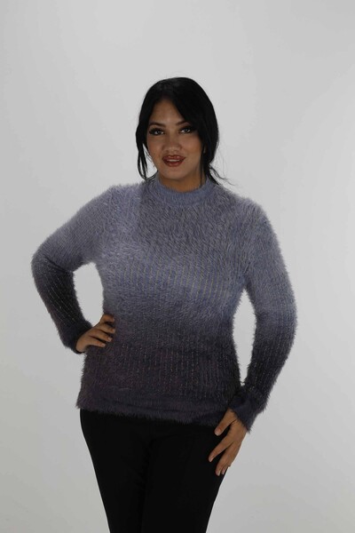 High Collar Long Sleeve Angora Knitwear Blue - 30796 | KAZEE - Thumbnail