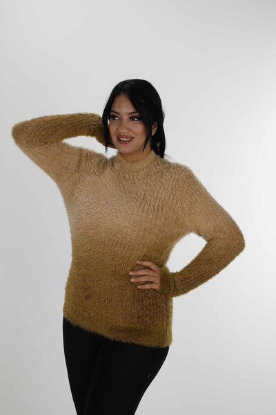 Stand Collar Long Sleeve Angora Knitwear Camel - 30796 | KAZEE - Thumbnail