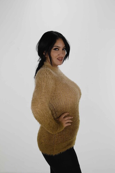 Stand Collar Long Sleeve Angora Knitwear Camel - 30796 | KAZEE - Thumbnail