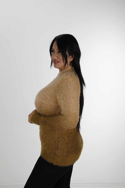 Stand Collar Long Sleeve Angora Knitwear Camel - 30796 | KAZEE - Thumbnail