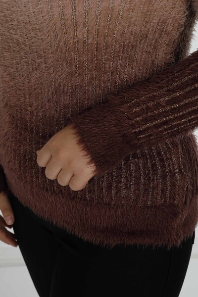 Stand Collar Long Sleeve Angora Sweater Brown - 30796 | KAZEE - Thumbnail