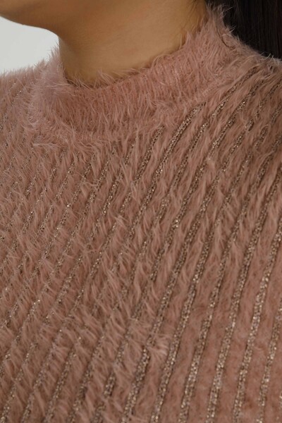 Stand Collar Long Sleeve Angora Sweater Brown - 30796 | KAZEE - Thumbnail