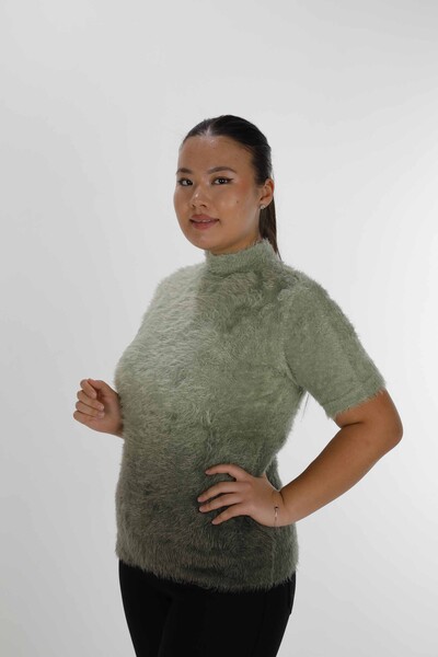 Stand Collar Short Sleeve Angora Sweater Khaki - 31014 | KAZEE (Set of 3 S-M-L) - Thumbnail