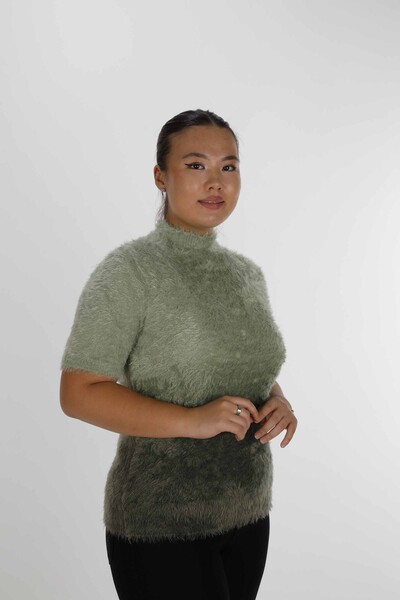 Stand Collar Short Sleeve Angora Sweater Khaki - 31014 | KAZEE (Set of 3 S-M-L) - Thumbnail