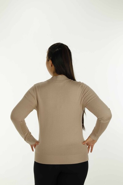 Stand Collar Stone Detailed Long Sleeve Knitwear Beige - 30748 | KAZEE - 5