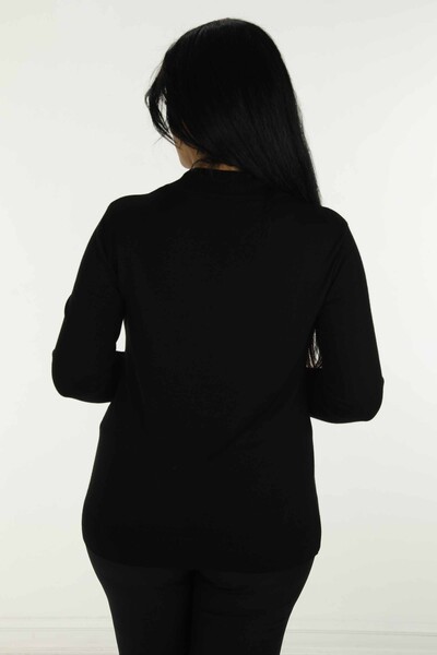 Stand Collar Stone Detailed Long Sleeve Knitwear Black - 30748 | KAZEE - Thumbnail