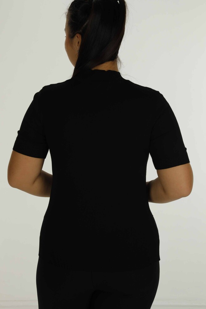 Stand Collar Short Sleeve Stone Knitwear Black - 30651 | KAZEE - 6