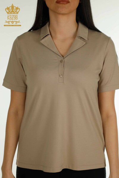 All'ingrosso Camicetta da donna - Collo alto - Beige - 79503 | KAZEE - 2